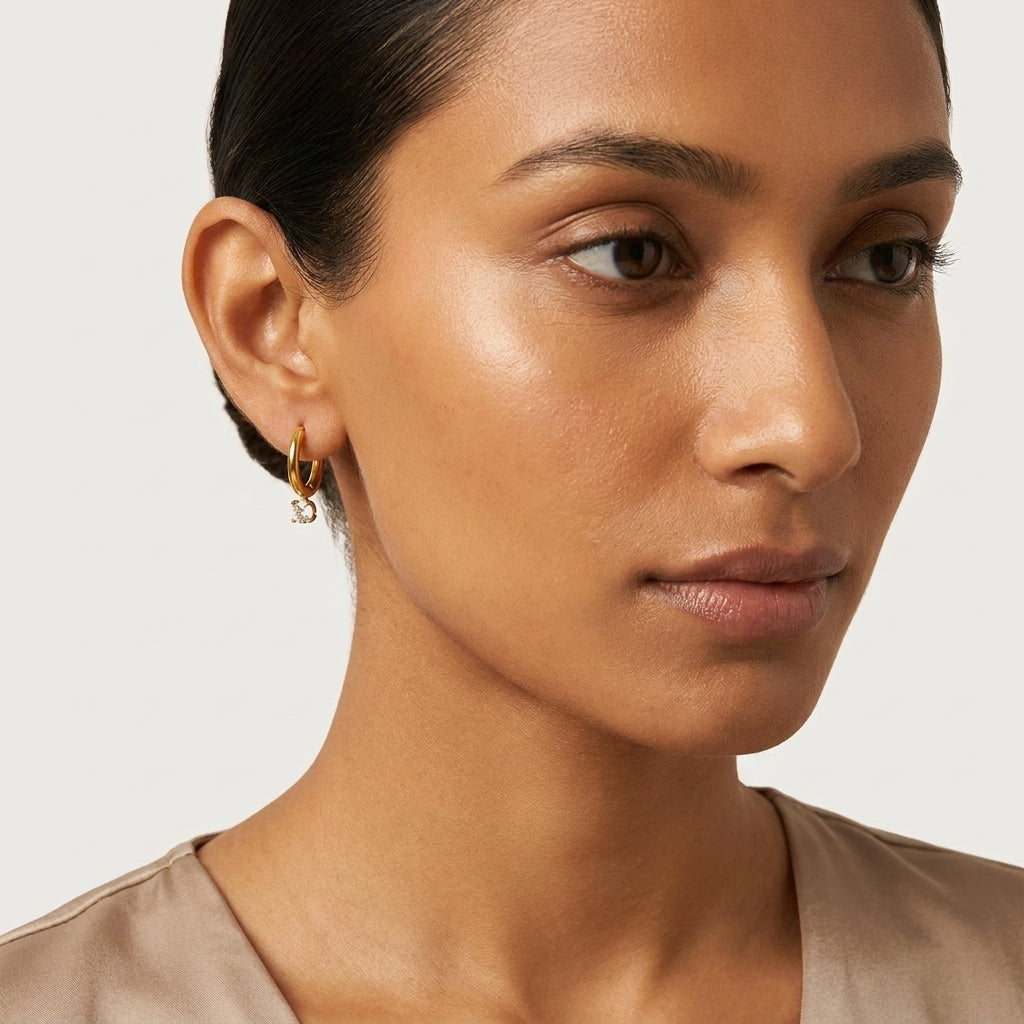 Solitaire Drop Hoop Earrings