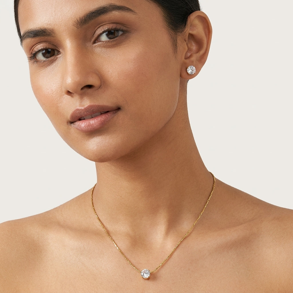 Classic Solitaire Necklace & Stud Set