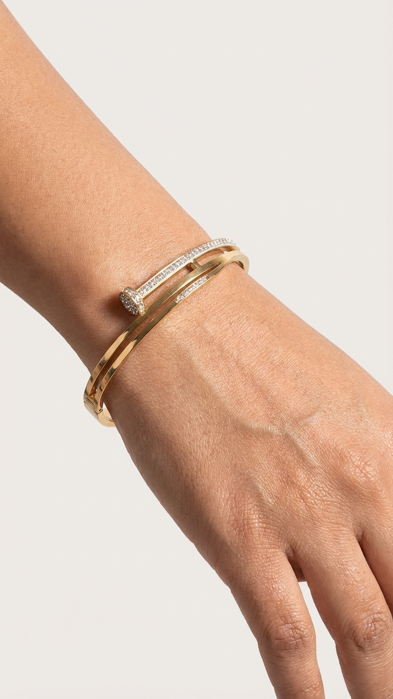 Gold Nail Bracelet with Zircon Detailing
