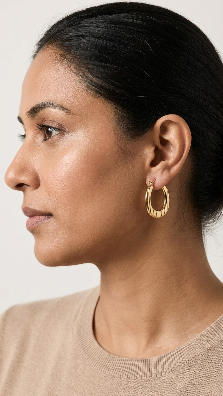 Ribbed Gold Hoop Earrings