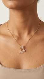 Minimal Gold Charm Necklace with Zircon Pendants