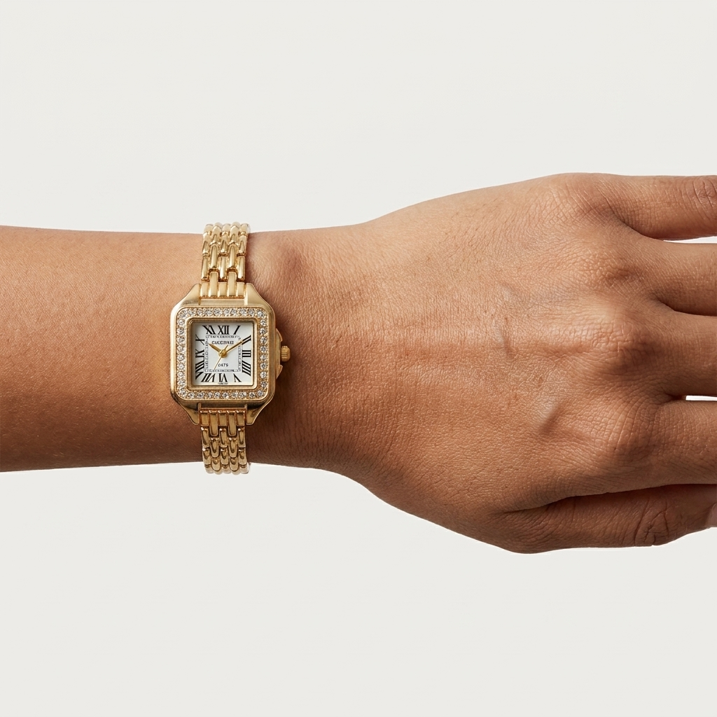 Crystal Square Gold Watch