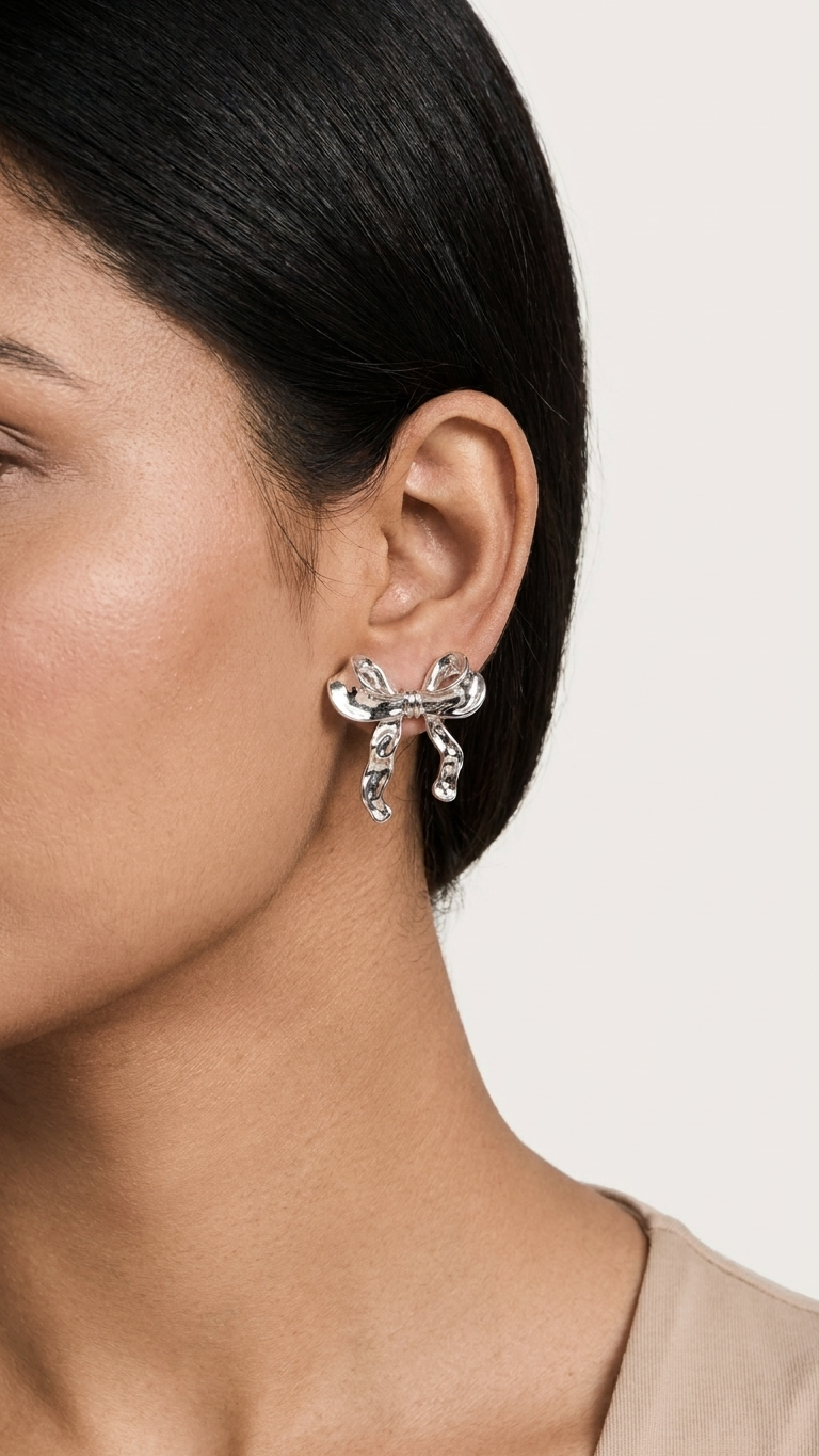 Silver Bow Stud Earrings