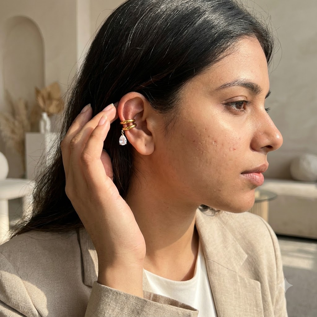 Teardrop Crystal Ear-Cuff (Single Ear)