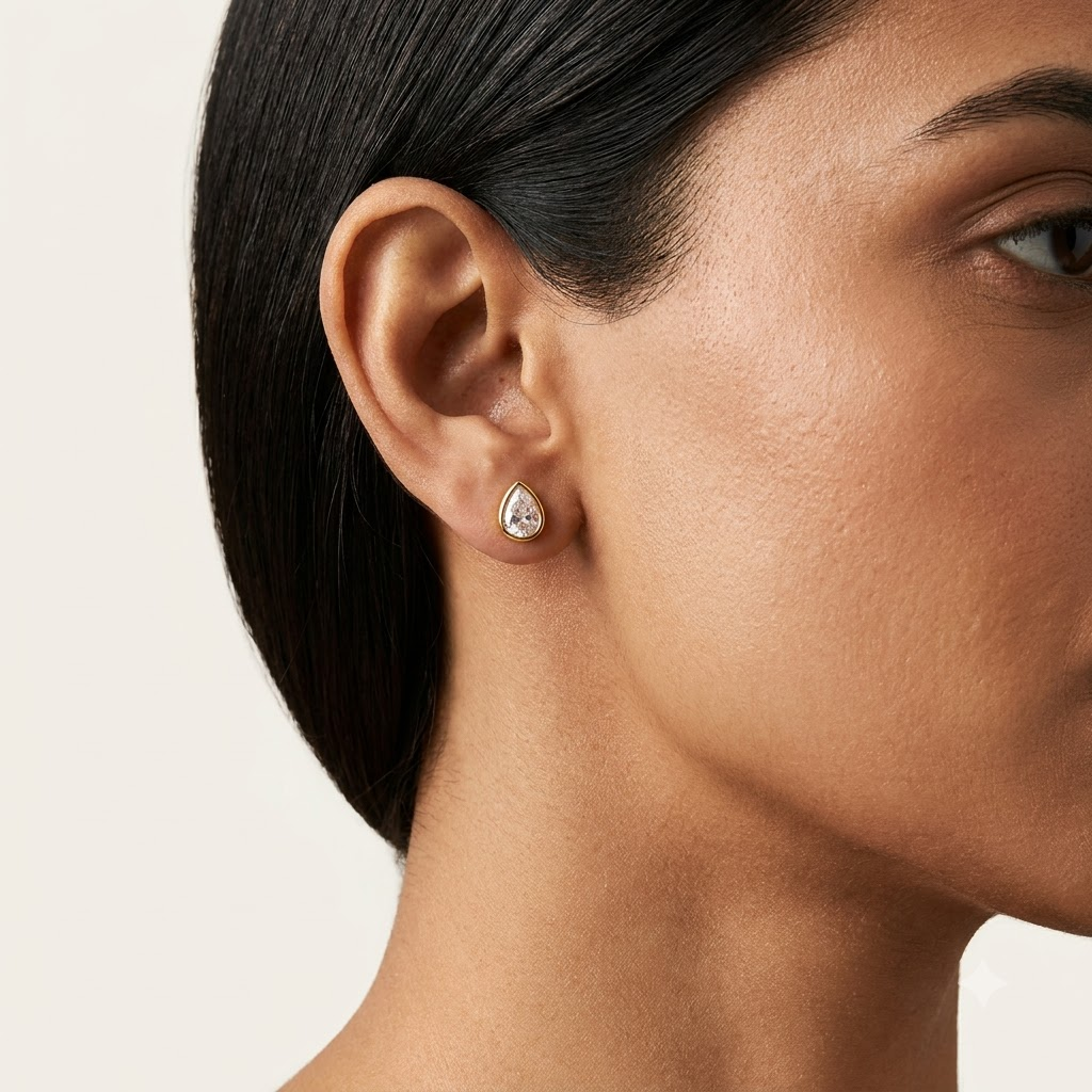 Gold Teardrop Crystal Stud Earrings