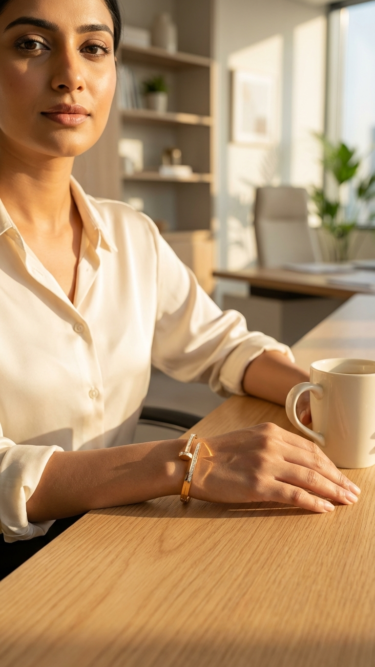 Gold Nail Bracelet with Zircon Detailing