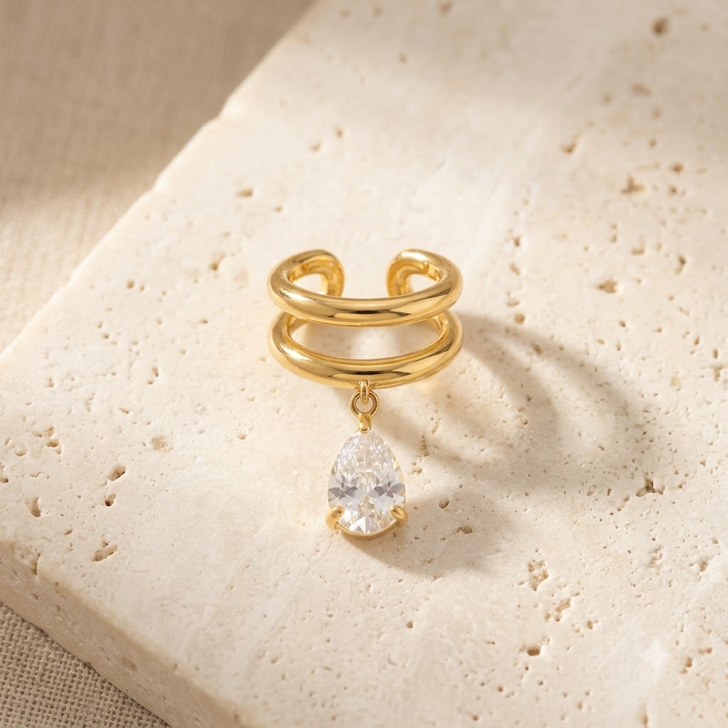 Teardrop Crystal Ear-Cuff (Single Ear)