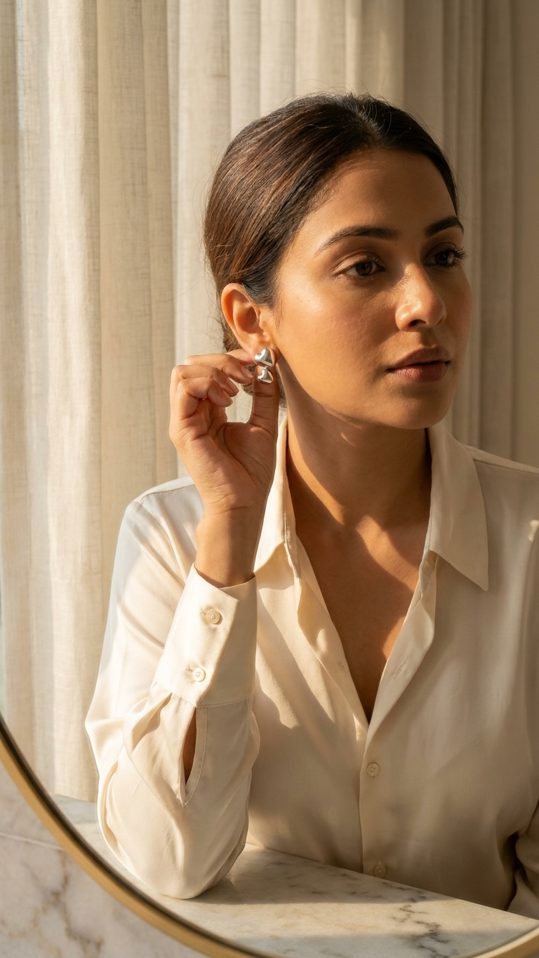 Twin Heart Silver Stud Earrings