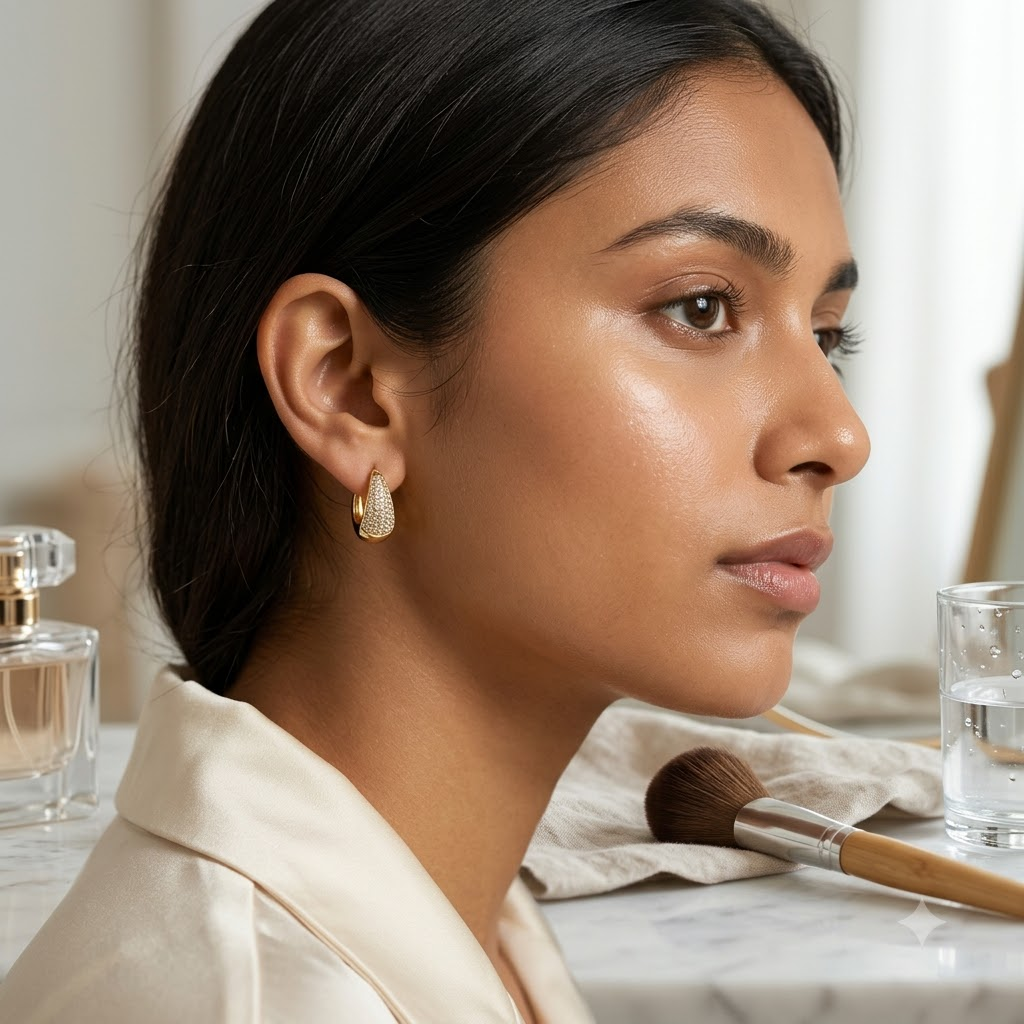 Gold-Tone Pave Crystal Hoop Earrings