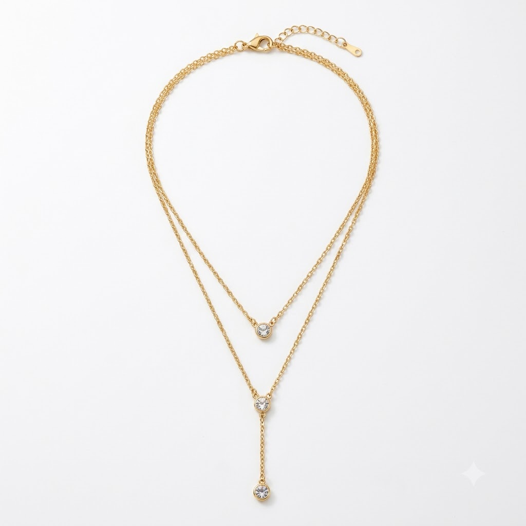 Double-Layered Crystal Drop Necklace