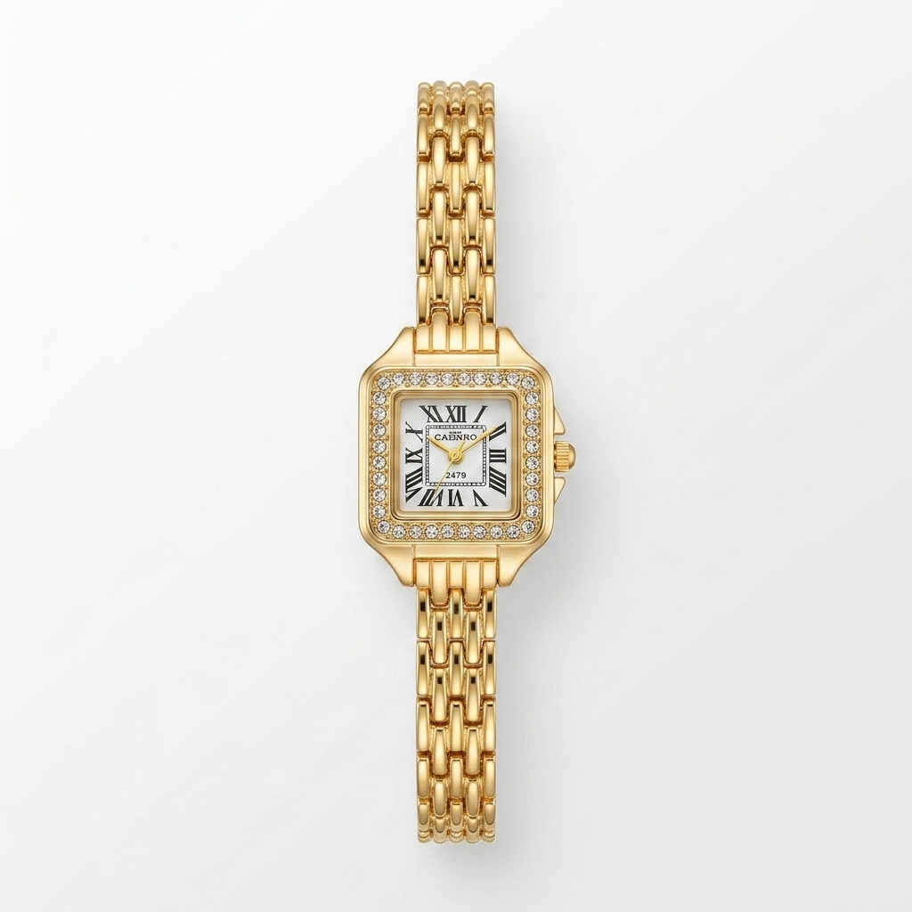 Crystal Square Gold Watch