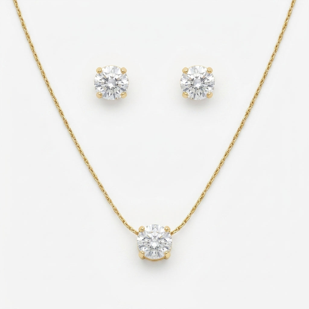 Classic Solitaire Necklace & Stud Set