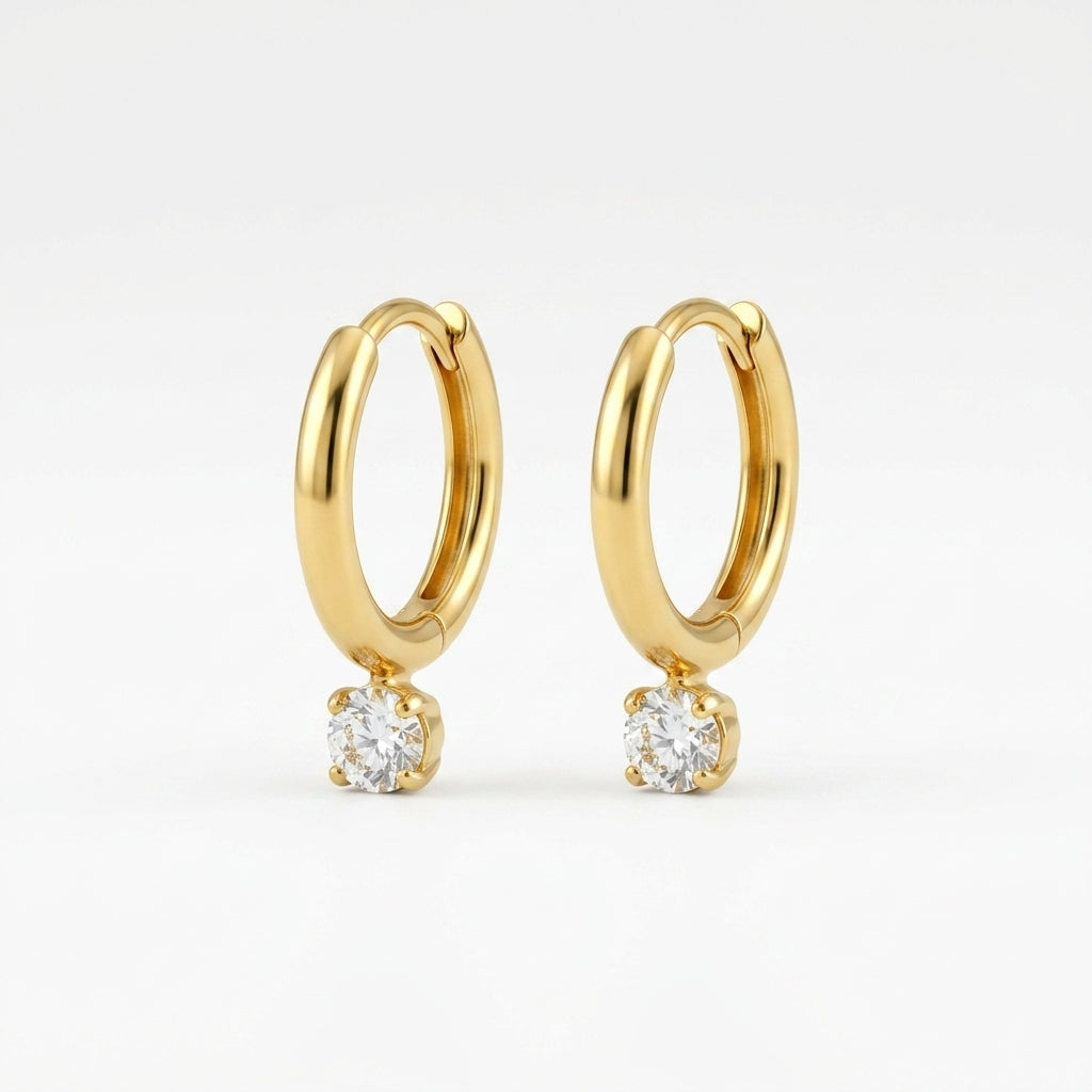 Solitaire Drop Hoop Earrings