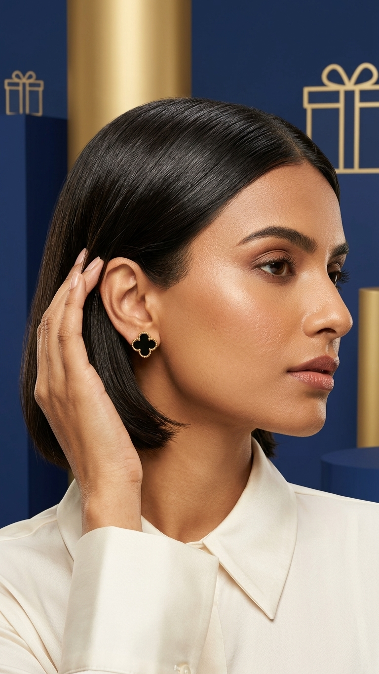 Midnight Clover Stud Earrings