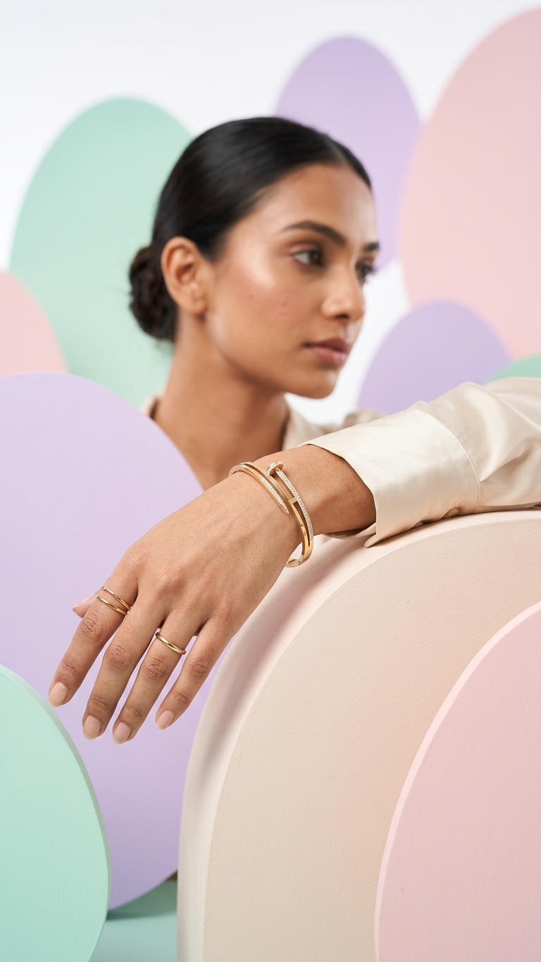 Gold Nail Bracelet with Zircon Detailing