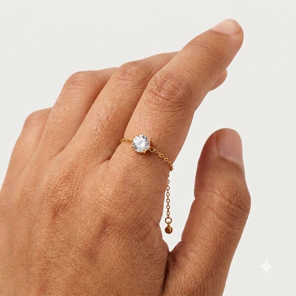 Minimal Crystal Slider Adjustable Ring