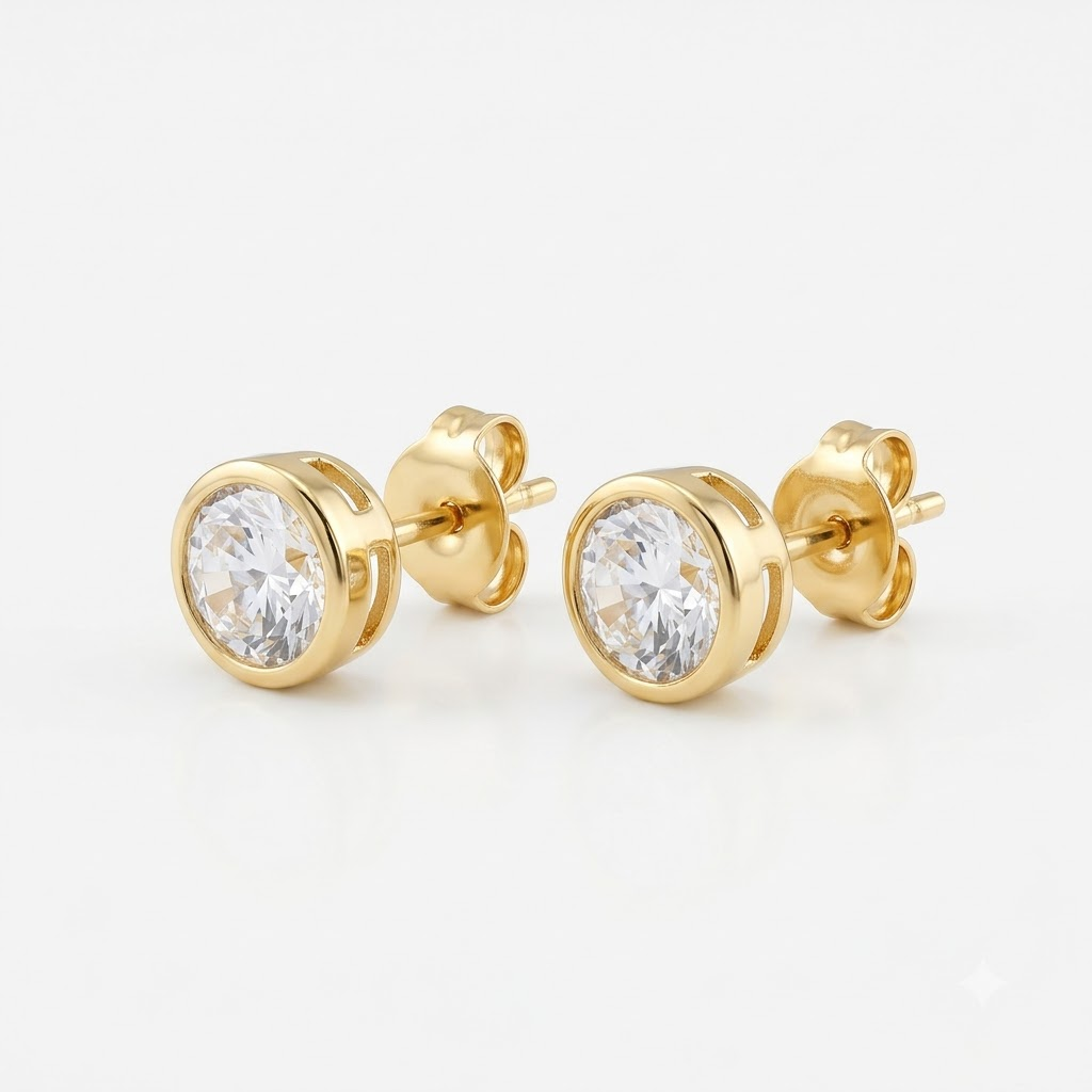 Gold-Tone Solitaire Crystal Stud Earrings