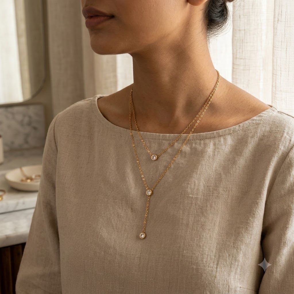 Double-Layered Crystal Drop Necklace