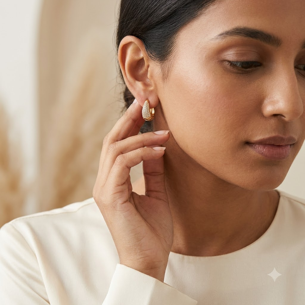 Gold-Tone Pave Crystal Hoop Earrings