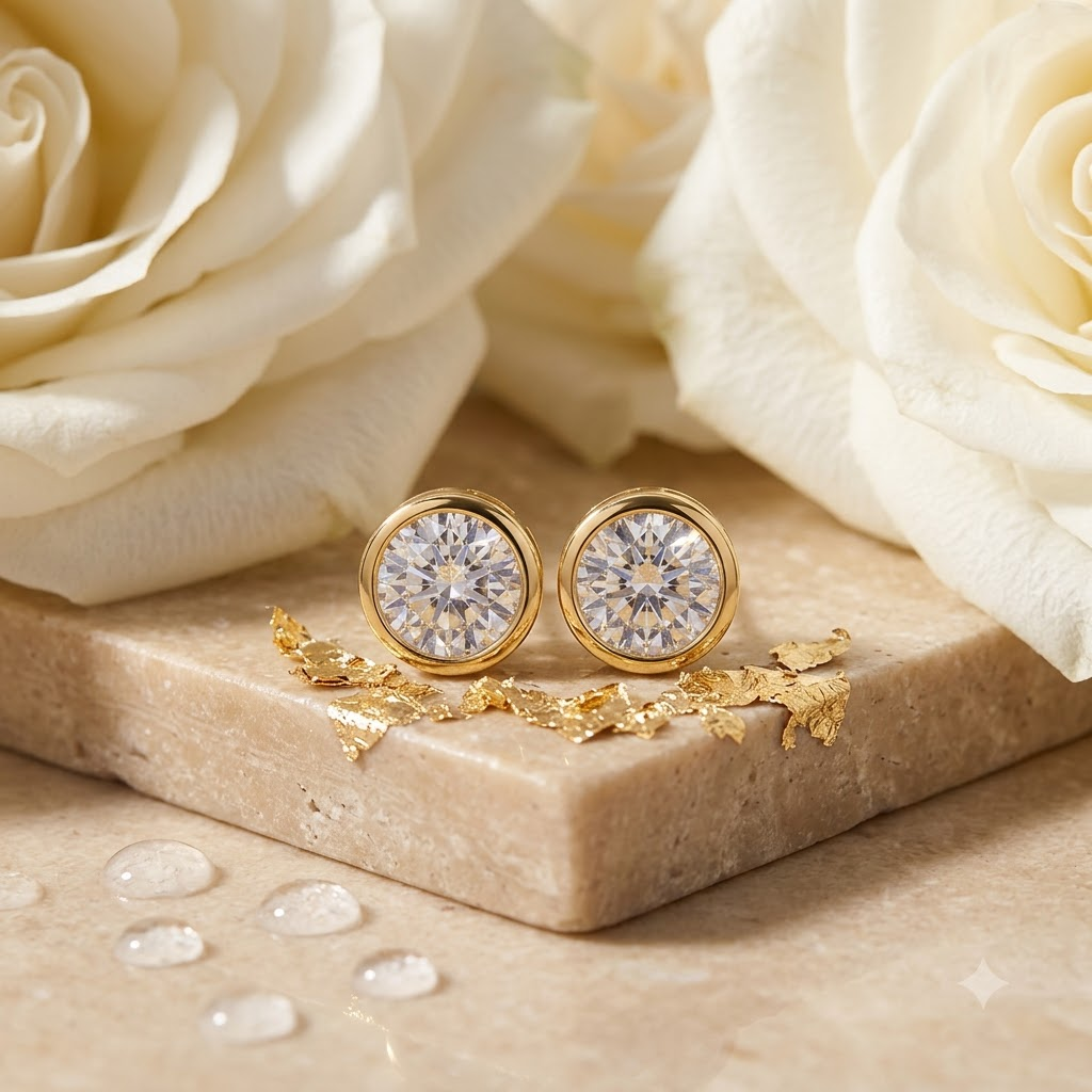 Gold-Tone Solitaire Crystal Stud Earrings