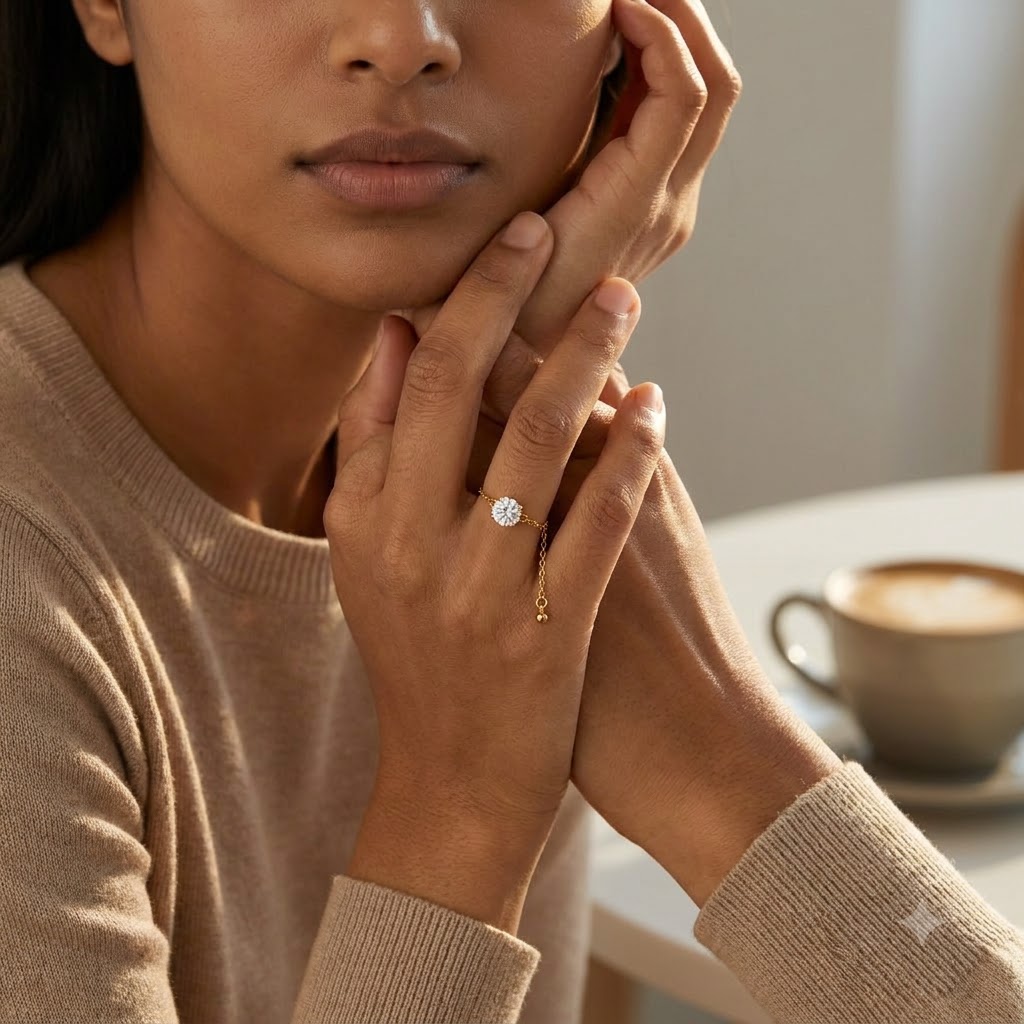 Minimal Crystal Slider Adjustable Ring