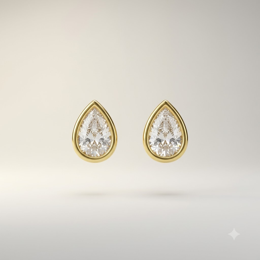 Gold Teardrop Crystal Stud Earrings