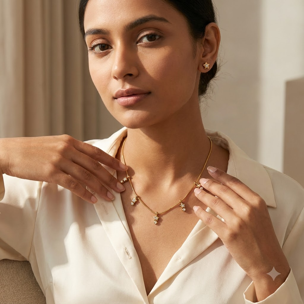 Celestial Star Charm Necklace & Earrings Set