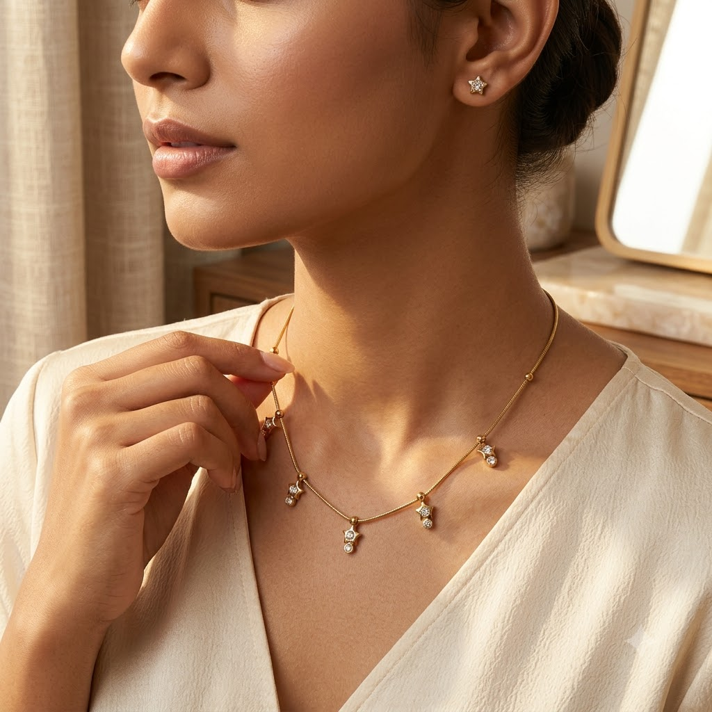 Celestial Star Charm Necklace & Earrings Set