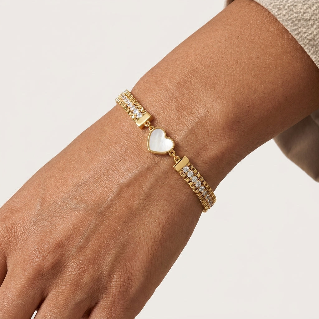 Heart & Crystal Dual Band Bracelet