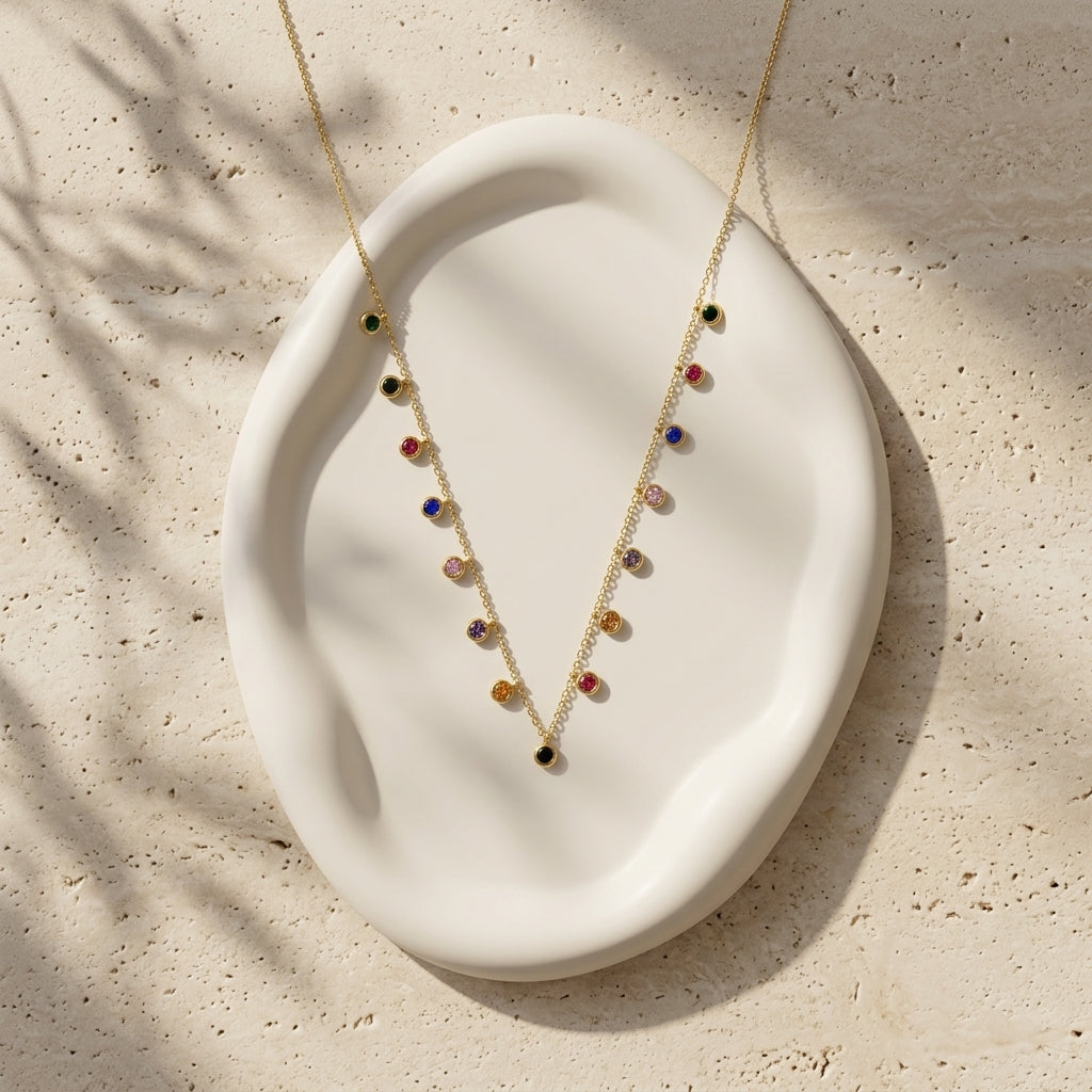 Multi-Colour Solitaire Drop Necklace