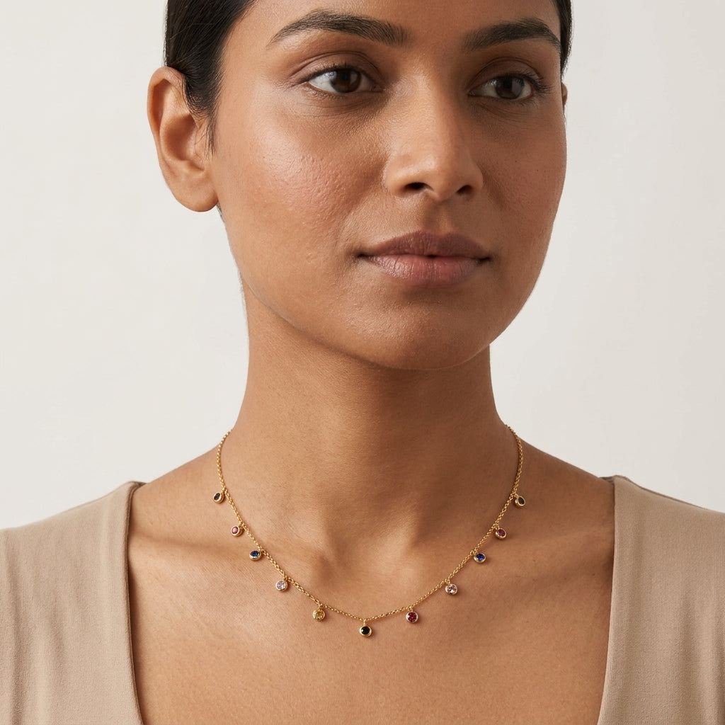 Multi-Colour Solitaire Drop Necklace