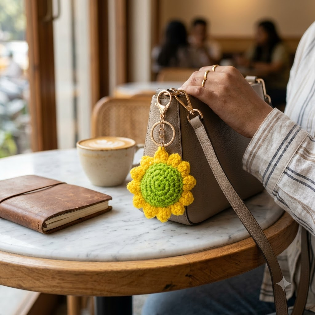 Crochet Sunflower Keychain