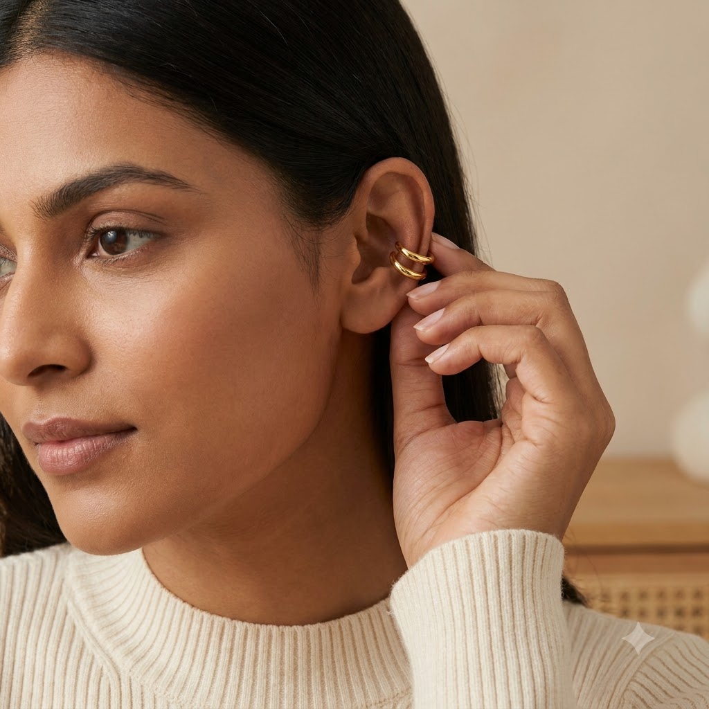 Twist Double Hoop Ear Cuff Set – Set of 2