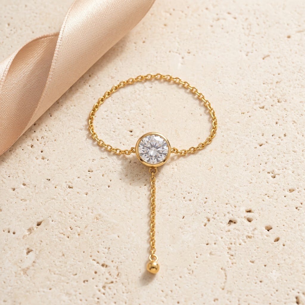 Minimal Crystal Slider Adjustable Ring