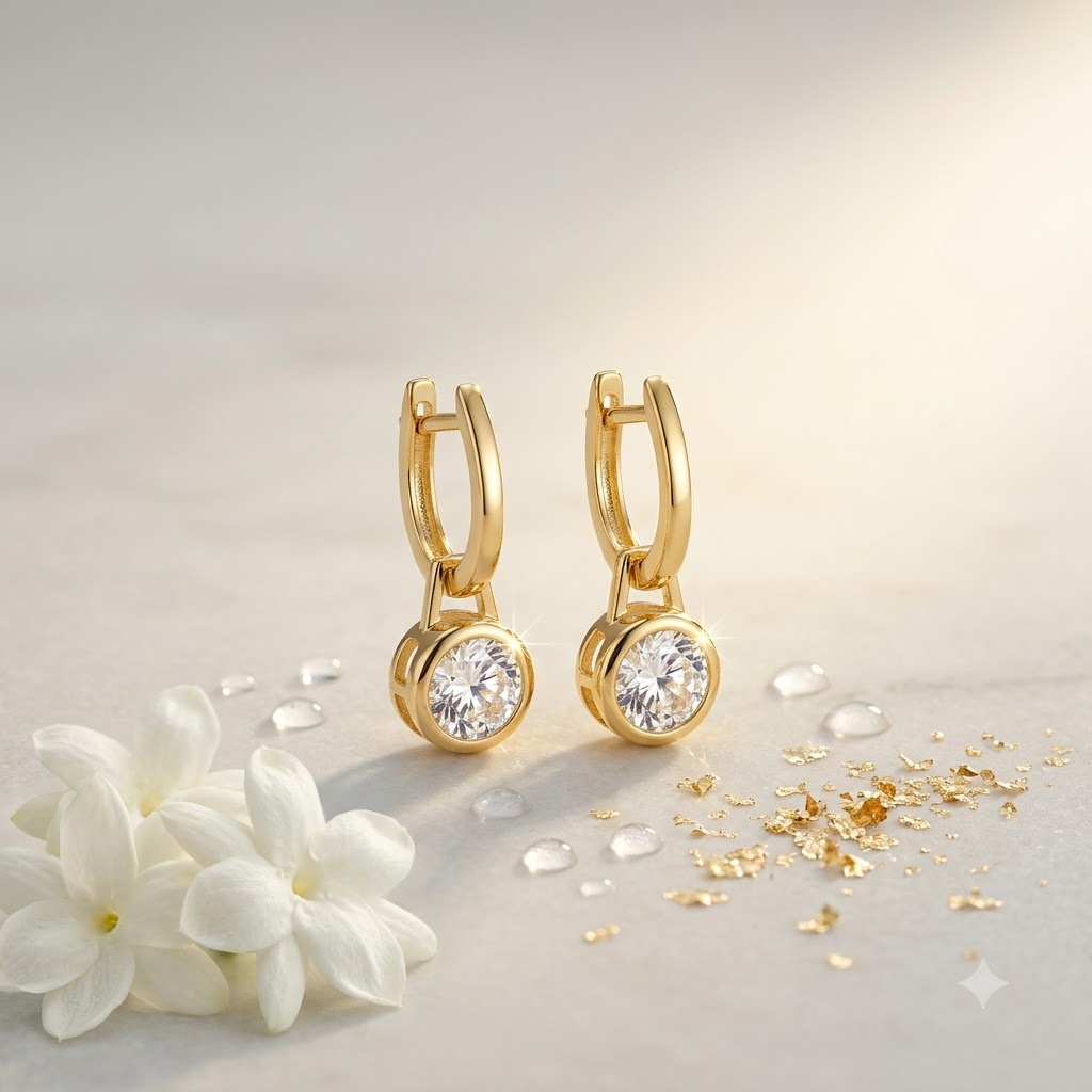 Gold-Tone CZ Drop Hoop Earrings