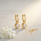 Gold-Tone CZ Drop Hoop Earrings