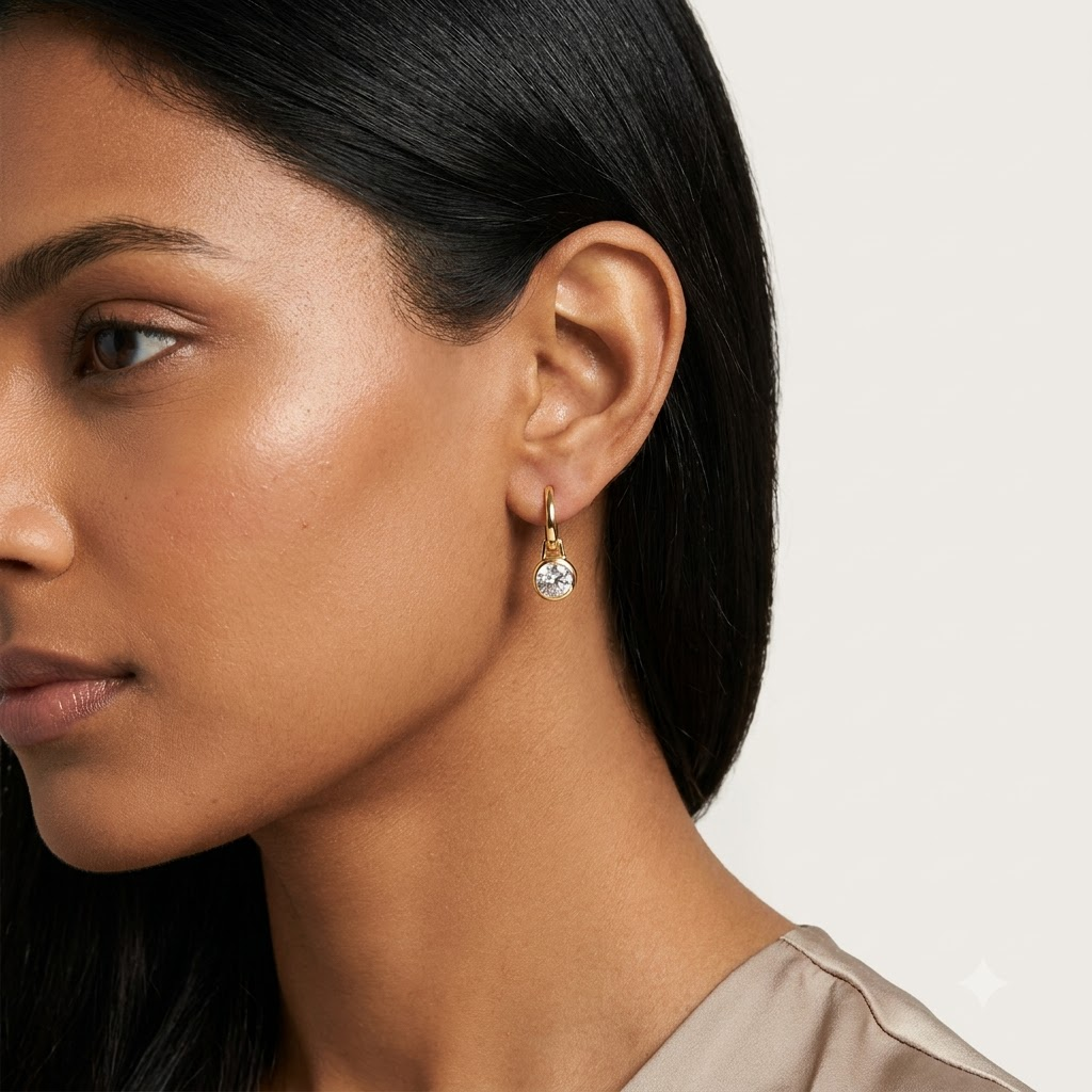 Gold-Tone CZ Drop Hoop Earrings