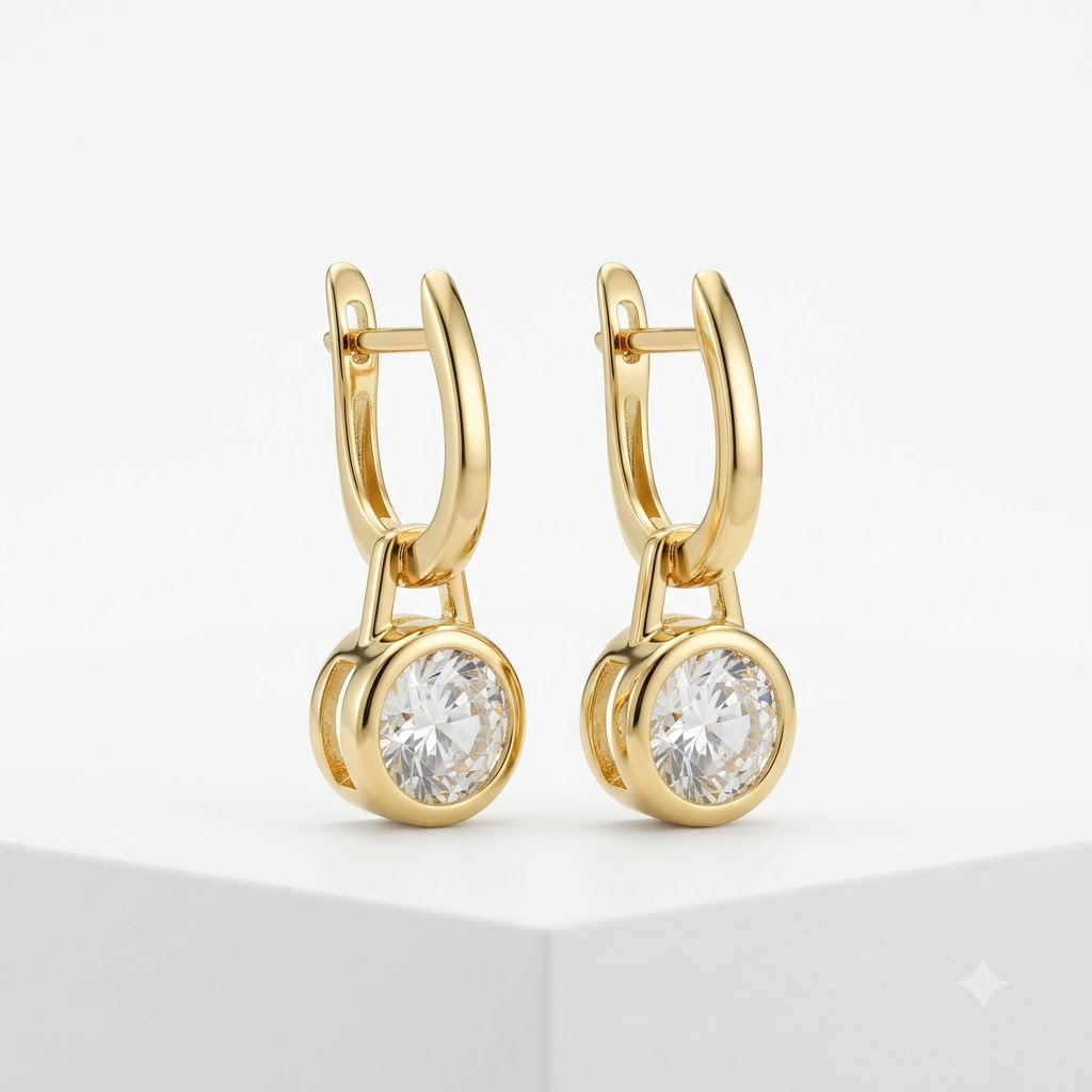 Gold-Tone CZ Drop Hoop Earrings