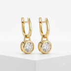 Gold-Tone CZ Drop Hoop Earrings