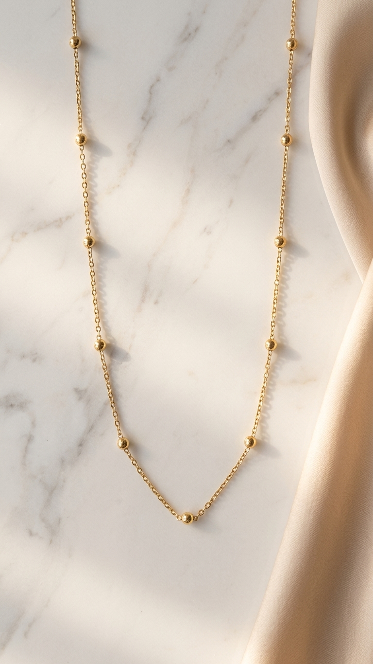 Gold Beaded Chain Necklace