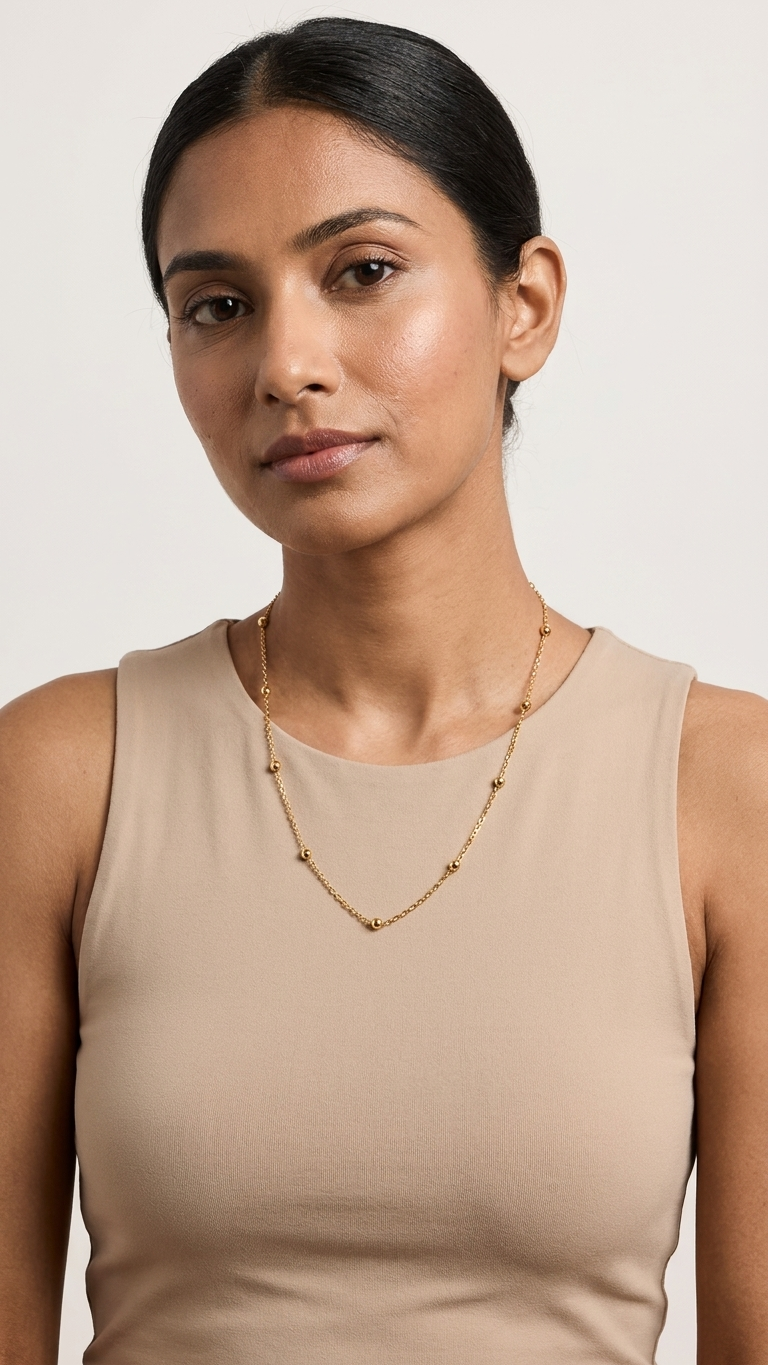 Gold Beaded Chain Necklace