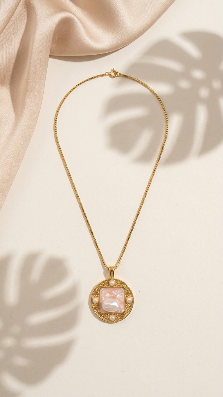 Blush Pearl Medallion Necklace